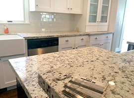 4CM White Ornamental Granite with Subway Tile Backsplash